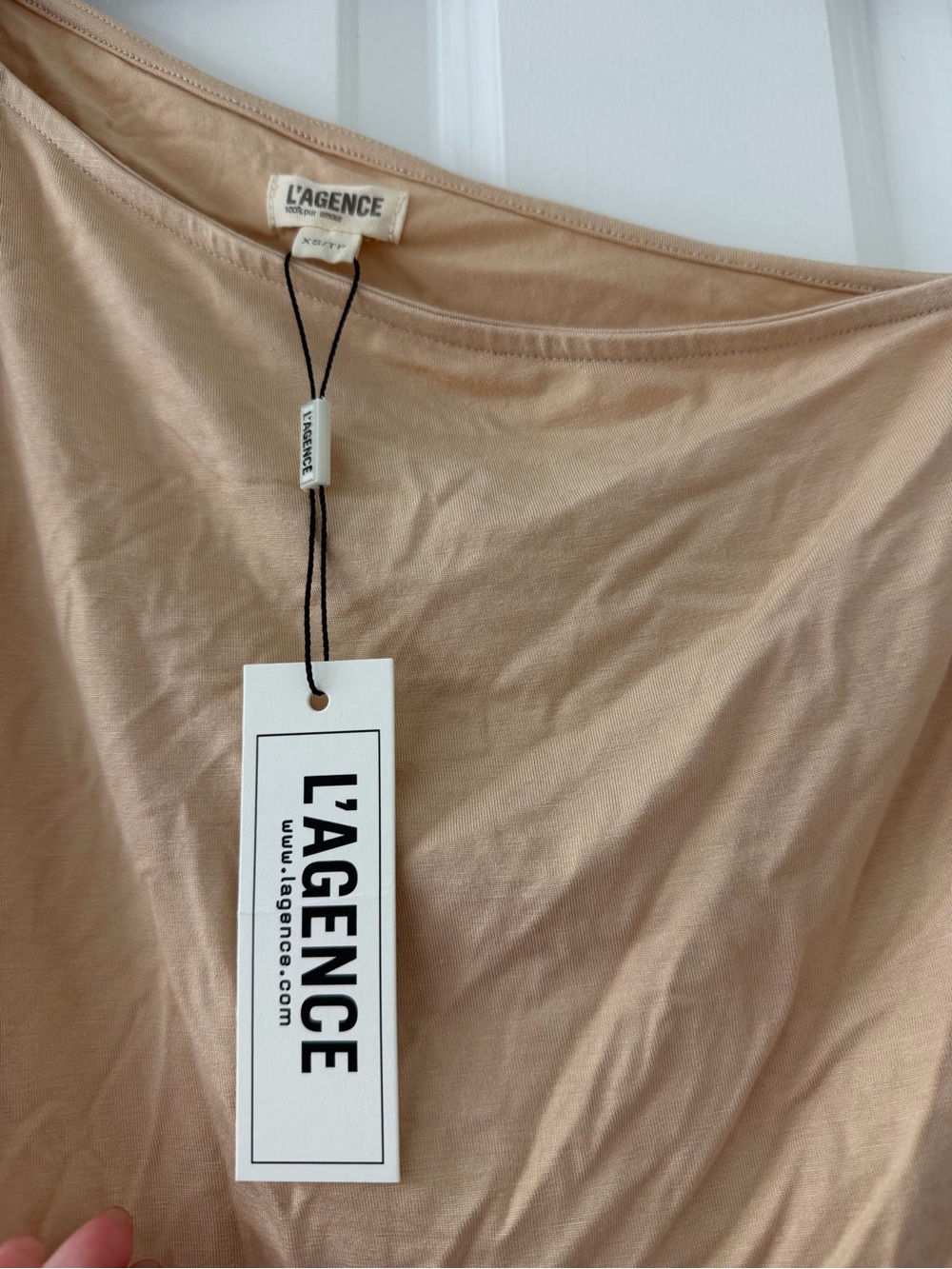 L'AGENCE Beige off shoulder Tank Chemise - Nude Blush
